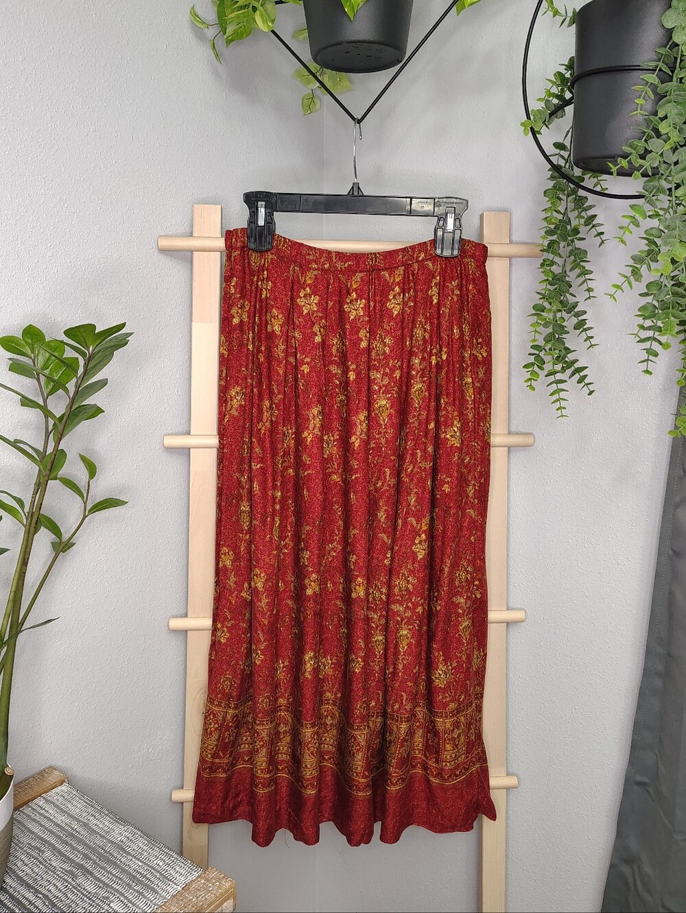 Black & Red Floral Maxi Skirt - Women's Boho A-Line Skirt, Medium/Large - Picture 3 of 7